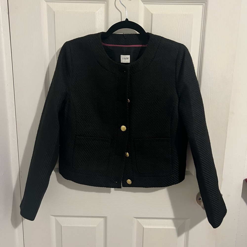 JCrew Black Textured Lady Jacket with Gold Buttons